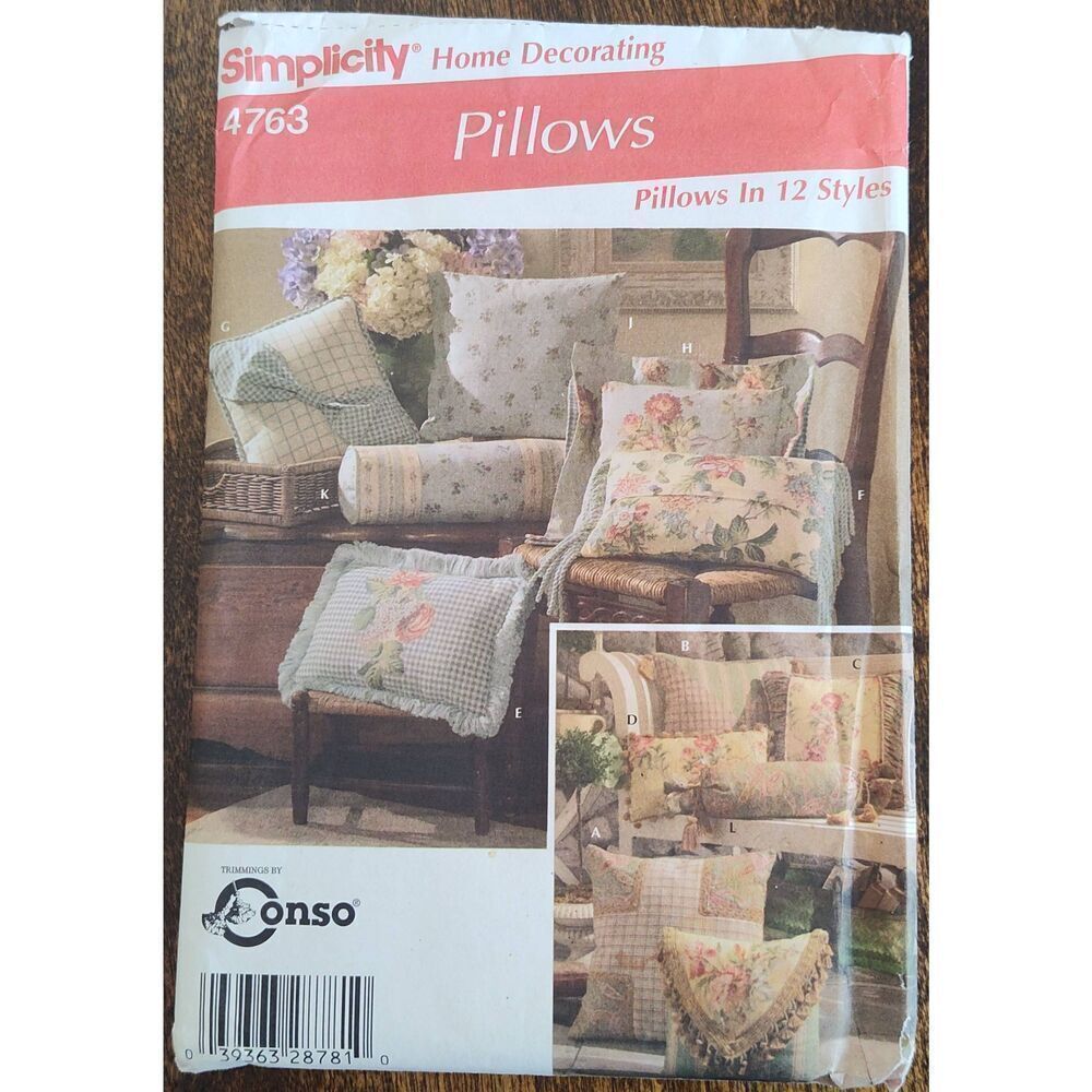 Simplicity Pattern 4763 Pillows 12 Styles Craft Home Decor UNCUT Factory Folded